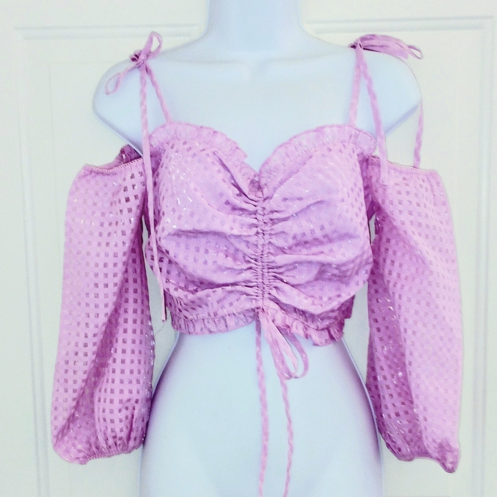 Sugar Thrillz Lilac Ruched Textured Off Shoulder Blouse
